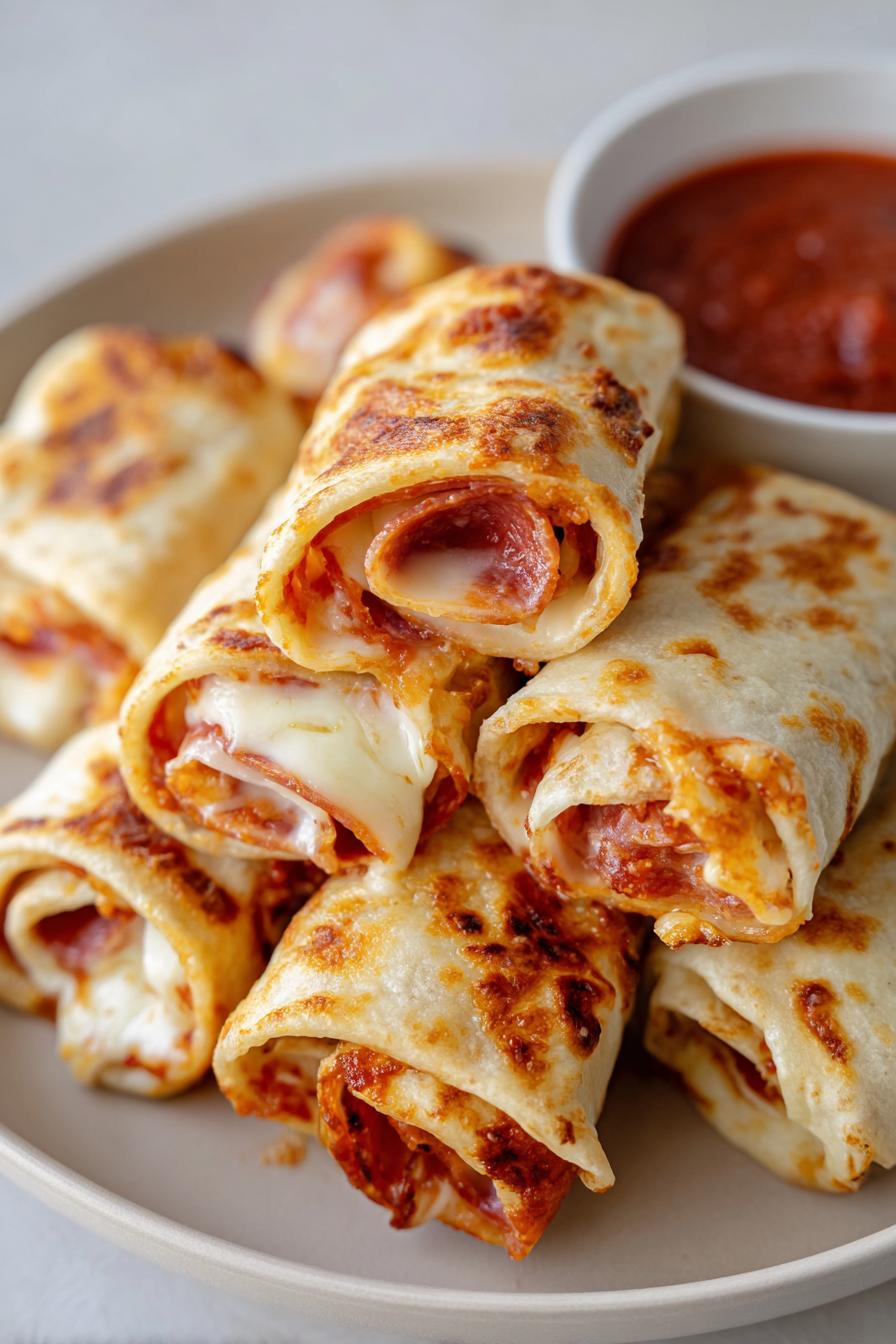 cheesy pepperoni pizza roll ups with low carb tortillas